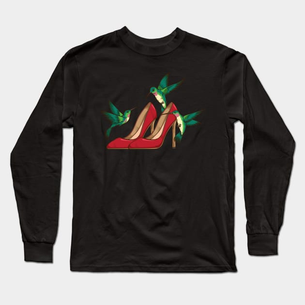 Hummingbird Lover High Heels Gift Women Shoes Bird Hummingbird Long Sleeve T-Shirt by PomegranatePower